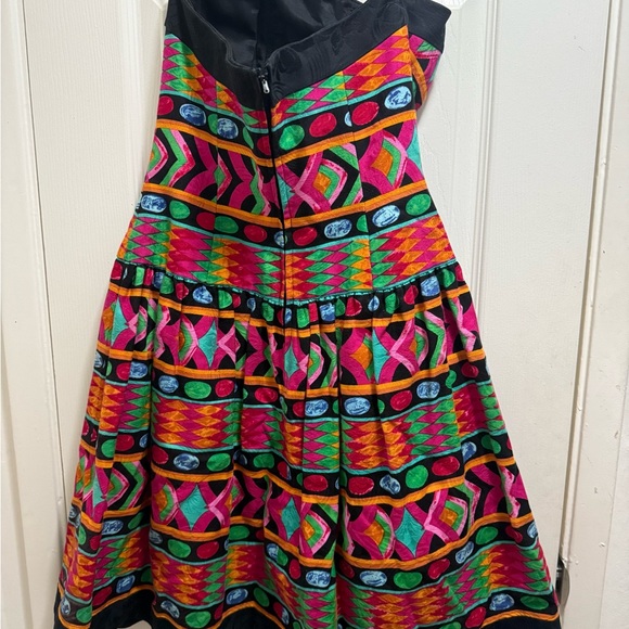Vintage 80s A.J.‎ Bari Bright Colorful Geometric Dress - Picture 2 of 3